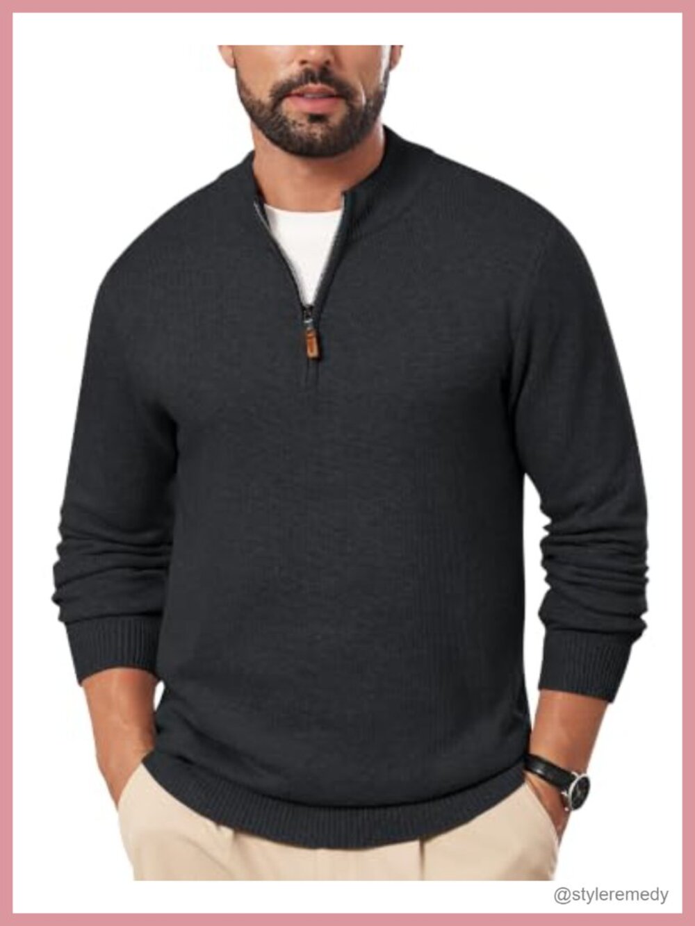 Mens Quarter Zip Sweater 100% Cotton Mock Neck Long Sleeve Pullover